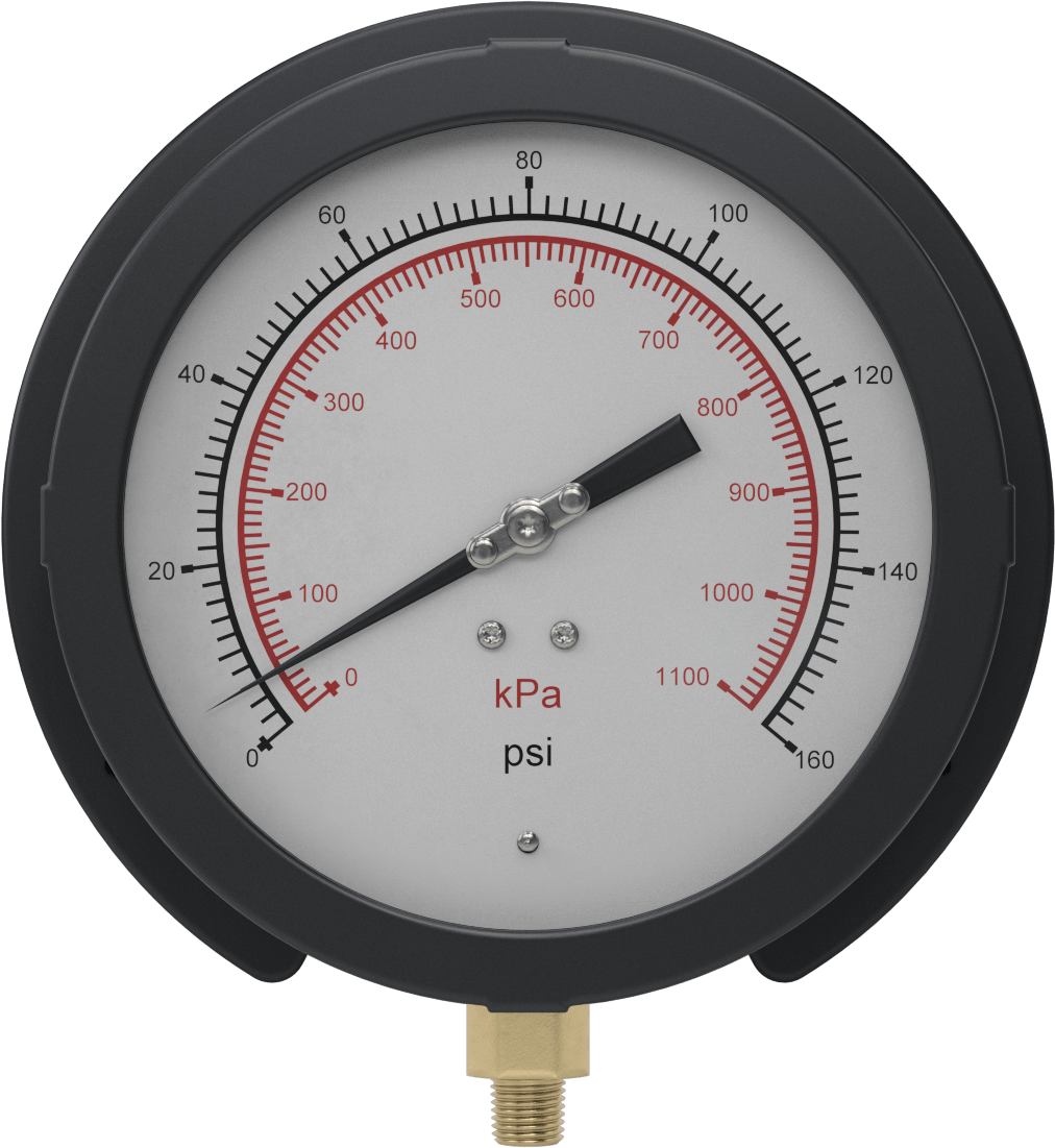 Basınç Test Göstergesi, 1/4 NPT Pirinç Alt Bağlantı, 6" Kadran, 0-160 PSI