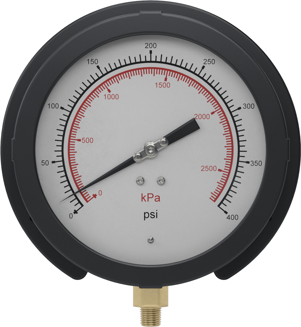 Basınç Test Göstergesi, 1/4 NPT Pirinç Alt Bağlantı, 6" Kadran, 0-400 PSI