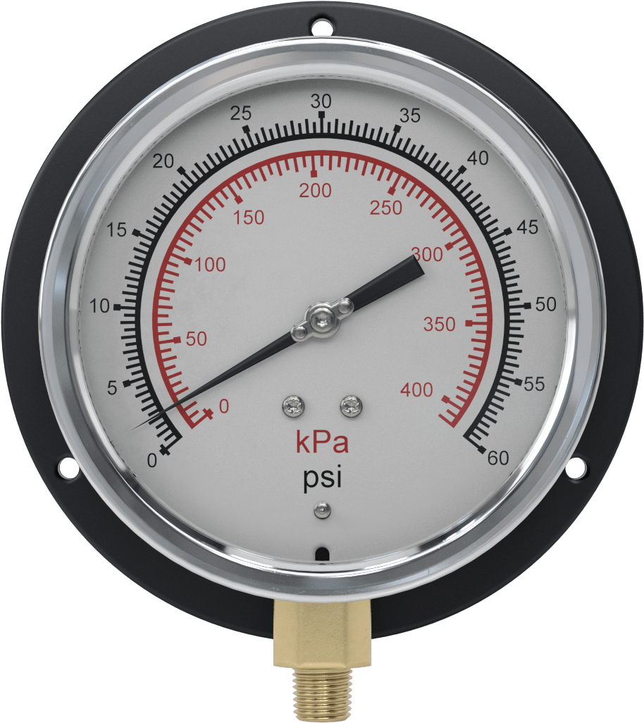 Basınç Test Göstergesi, 1/4 NPT Pirinç Alt Bağlantı, Sertifikalı, 4-1/2" Kadran, 0-60 PSI