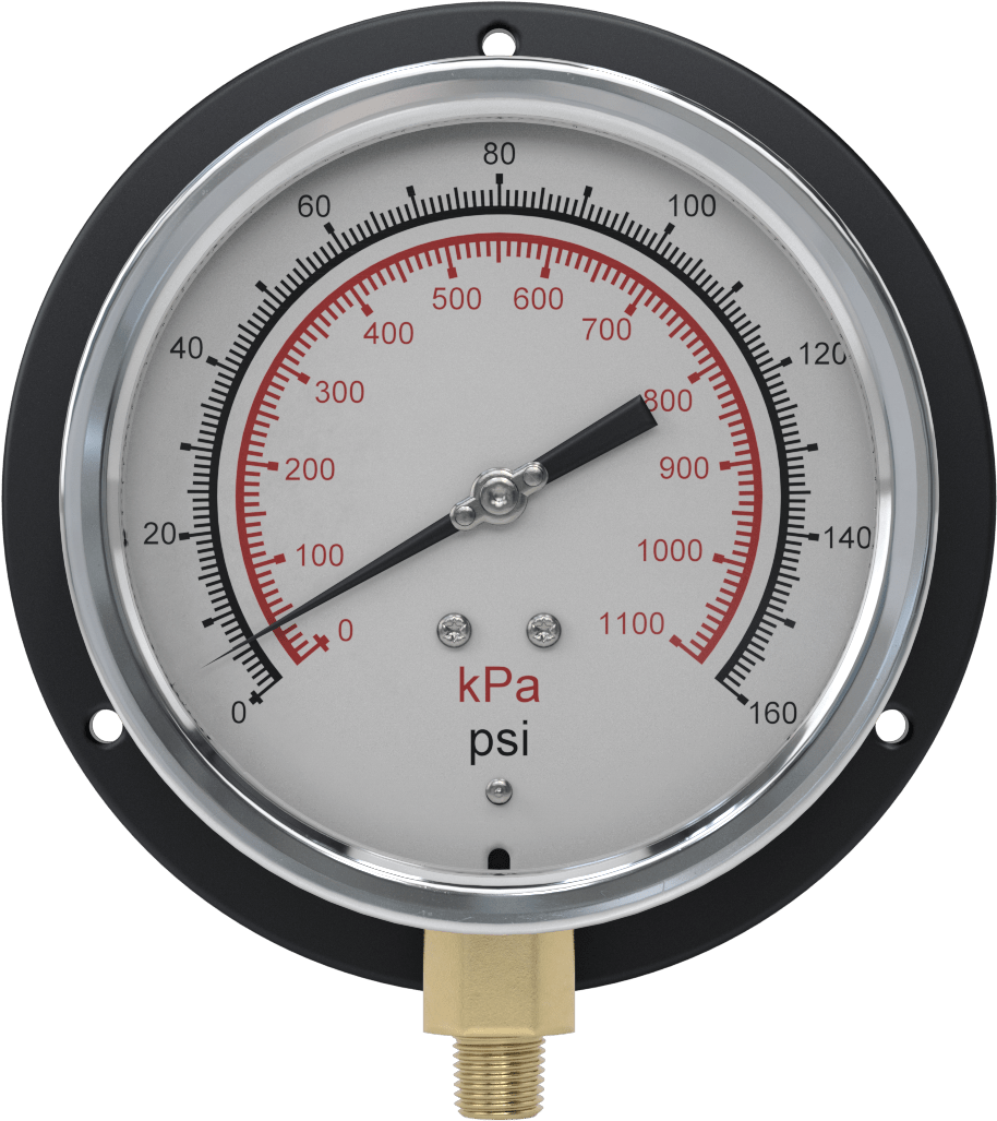 Basınç Test Göstergesi, 1/4 NPT Pirinç Alt Bağlantı, Sertifikalı, 4,5 inç Kadran, 0-160 PSI