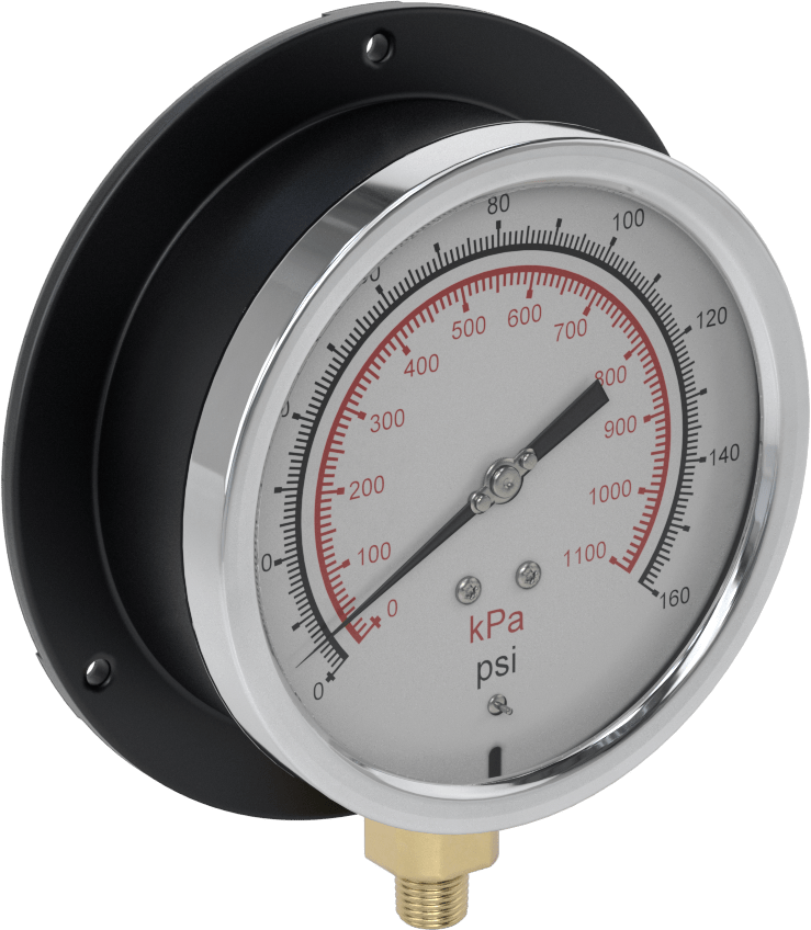 Basınç Test Göstergesi, 1/4 NPT Pirinç Alt Bağlantı, Sertifikalı, 4,5 inç Kadran, 0-160 PSI