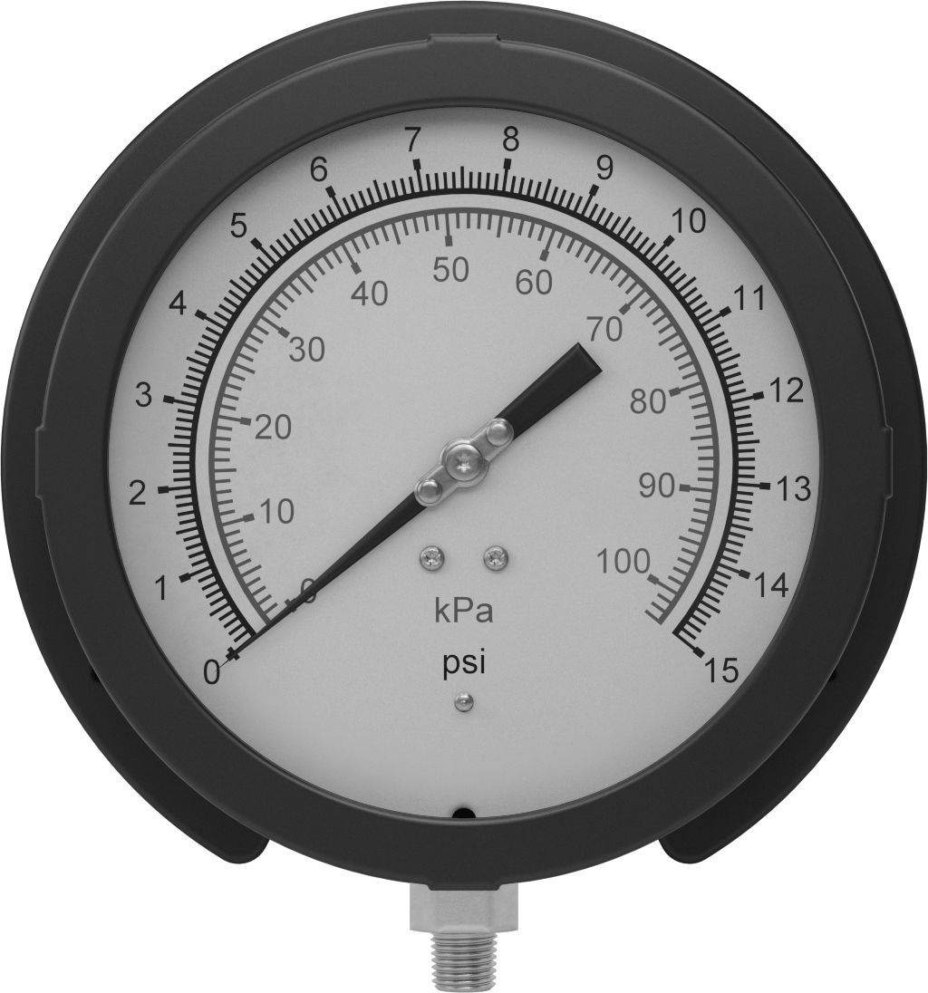 Basınç Test Göstergesi, 1/4 NPT Pirinç Alt Bağlantı, Sertifikalı, 6" Kadran, 0 ila 15 PSI