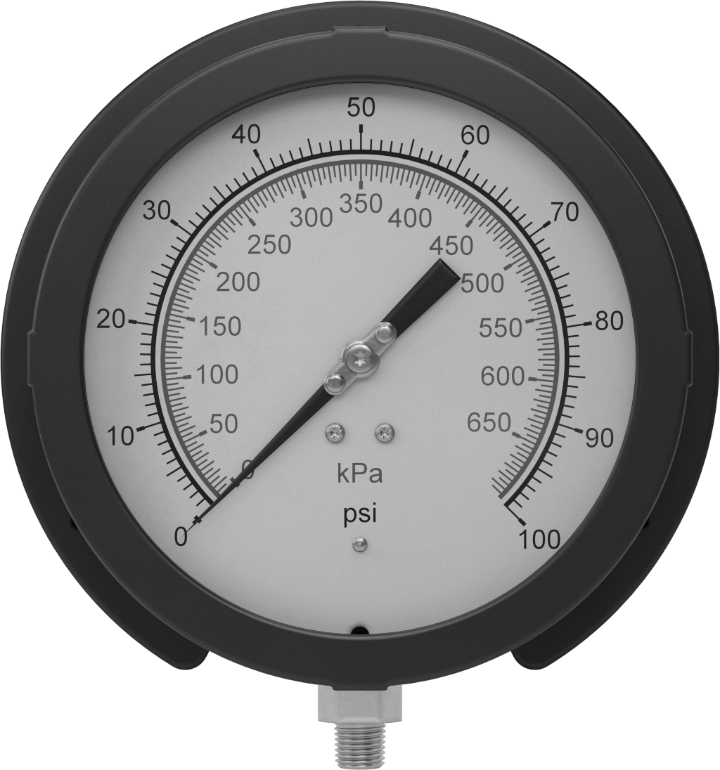 Basınç Test Göstergesi, 1/4 NPT Pirinç Alt Bağlantı, Sertifikalı, 6" Kadran, 0 ila 100 PSI