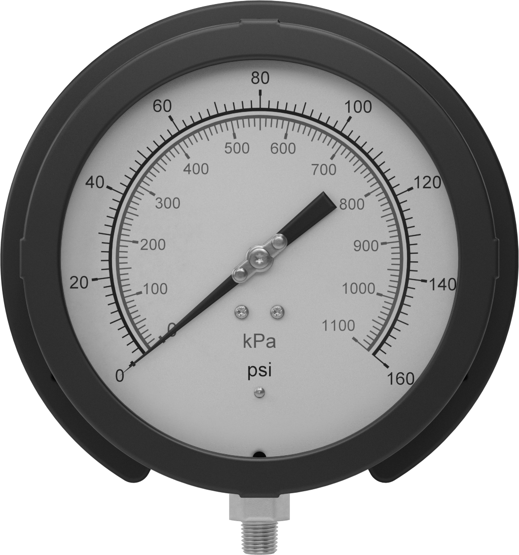 Basınç Test Göstergesi, 1/4 NPT Pirinç Alt Bağlantı, Sertifikalı, 6" Kadran, 0 ila 160 PSI