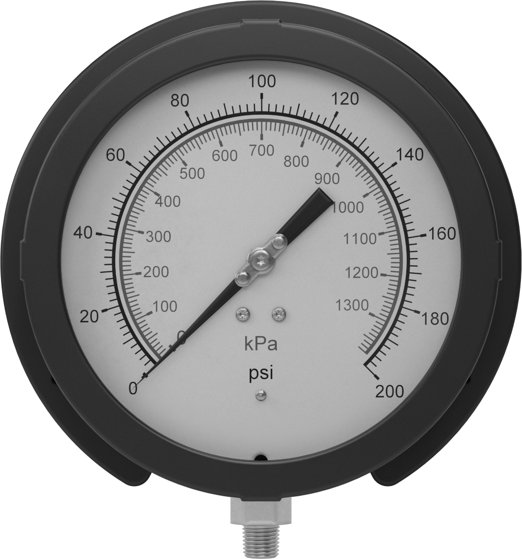Basınç Test Göstergesi, 1/4 NPT Pirinç Alt Bağlantı, Sertifikalı, 6" Kadran, 0 ila 200 PSI