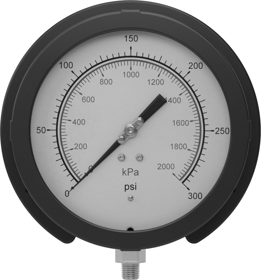 Basınç Test Göstergesi, 1/4 NPT Pirinç Alt Bağlantı, Sertifikalı, 6" Kadran, 0 ila 300 PSI