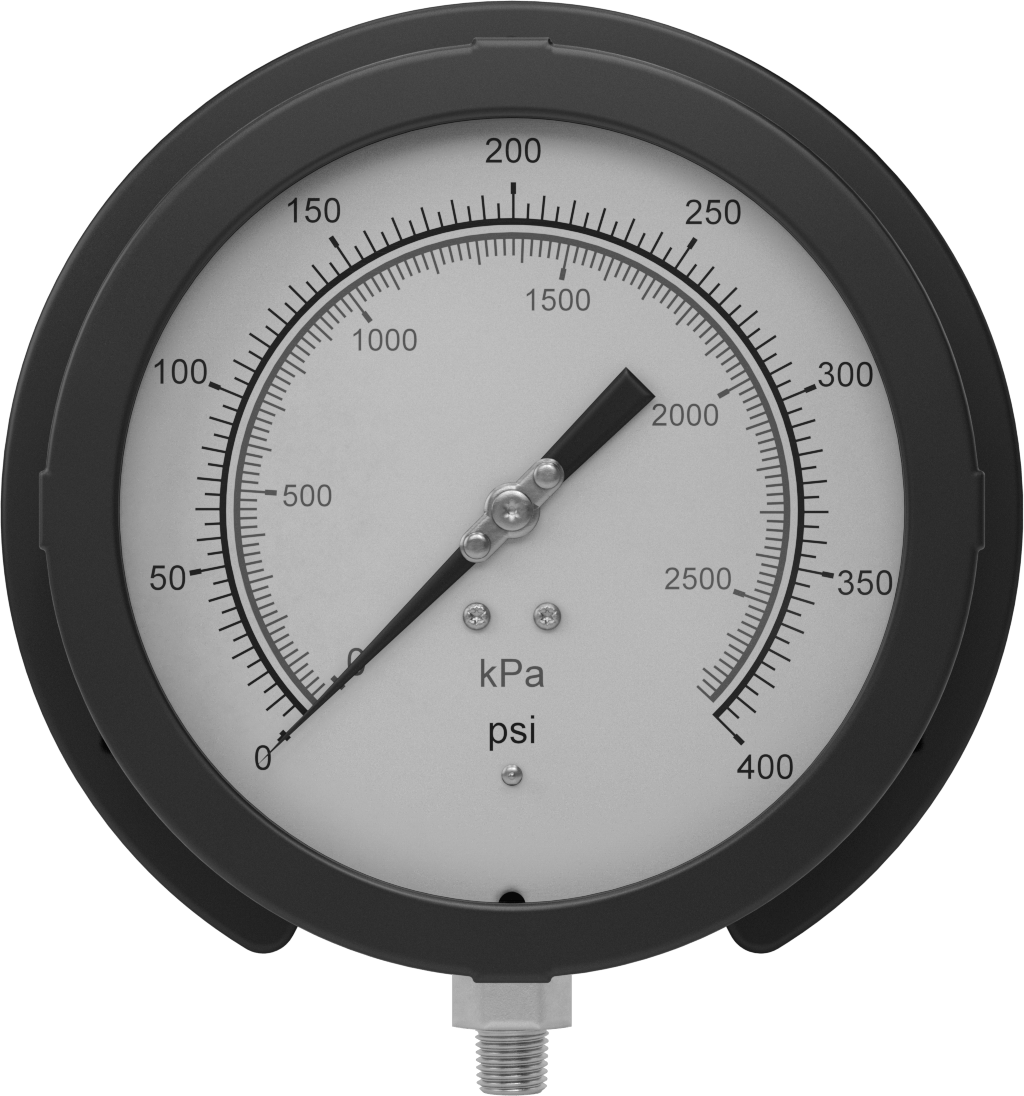 Basınç Test Göstergesi, 1/4 NPT Pirinç Alt Bağlantı, Sertifikalı, 6" Kadran, 0 ila 400 PSI