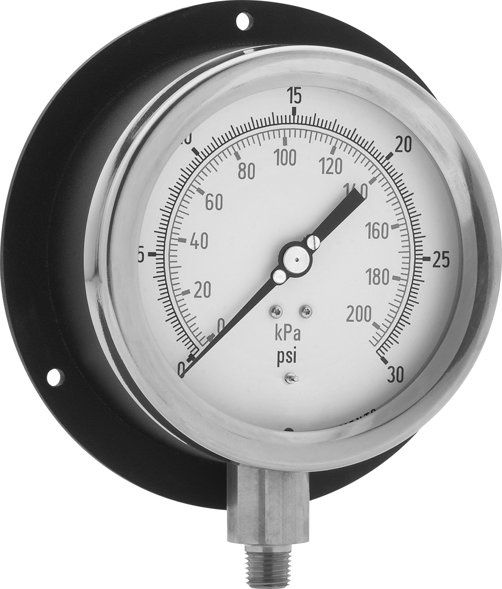 Basınç Test Göstergesi, 1/4 NPT Pirinç Alt Bağlantı, Sertifikalı, 4-1/2" Kadran, 0-30 PSI