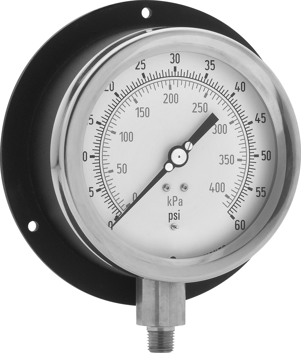 Basınç Test Göstergesi, 1/4 NPT Pirinç Alt Bağlantı, 4-1/2" Kadran, 0-60 PSI
