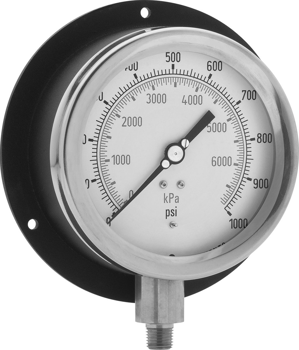 Basınç Test Göstergesi, 1/4 NPT Pirinç Alt Bağlantı, Sertifikalı, 4,5 inç Kadran, 0-1000 PSI