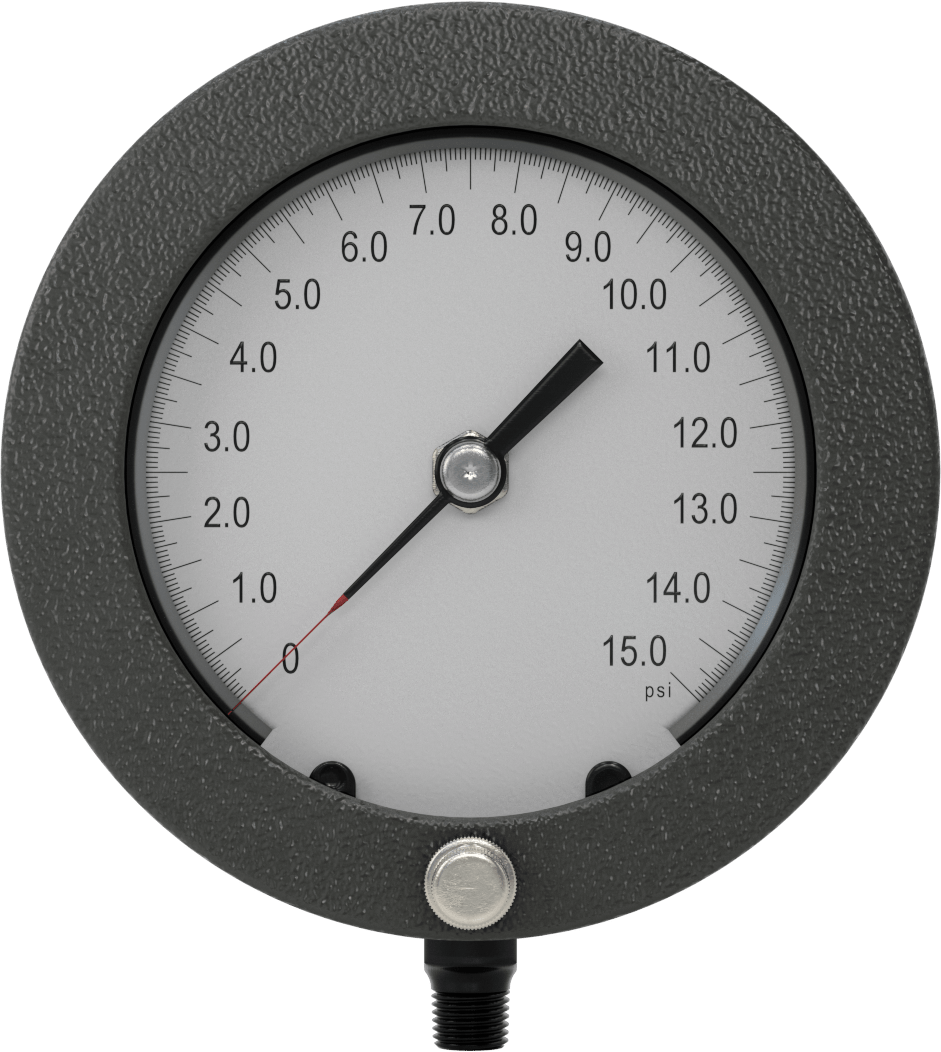 Alüminyum Kılıflı Yüksek Hassasiyetli Basınç Test Göstergesi, Pirinç Bağlantı, 1/4 NPT Erkek, 4-1/2" Kadran, 0-15 PSI