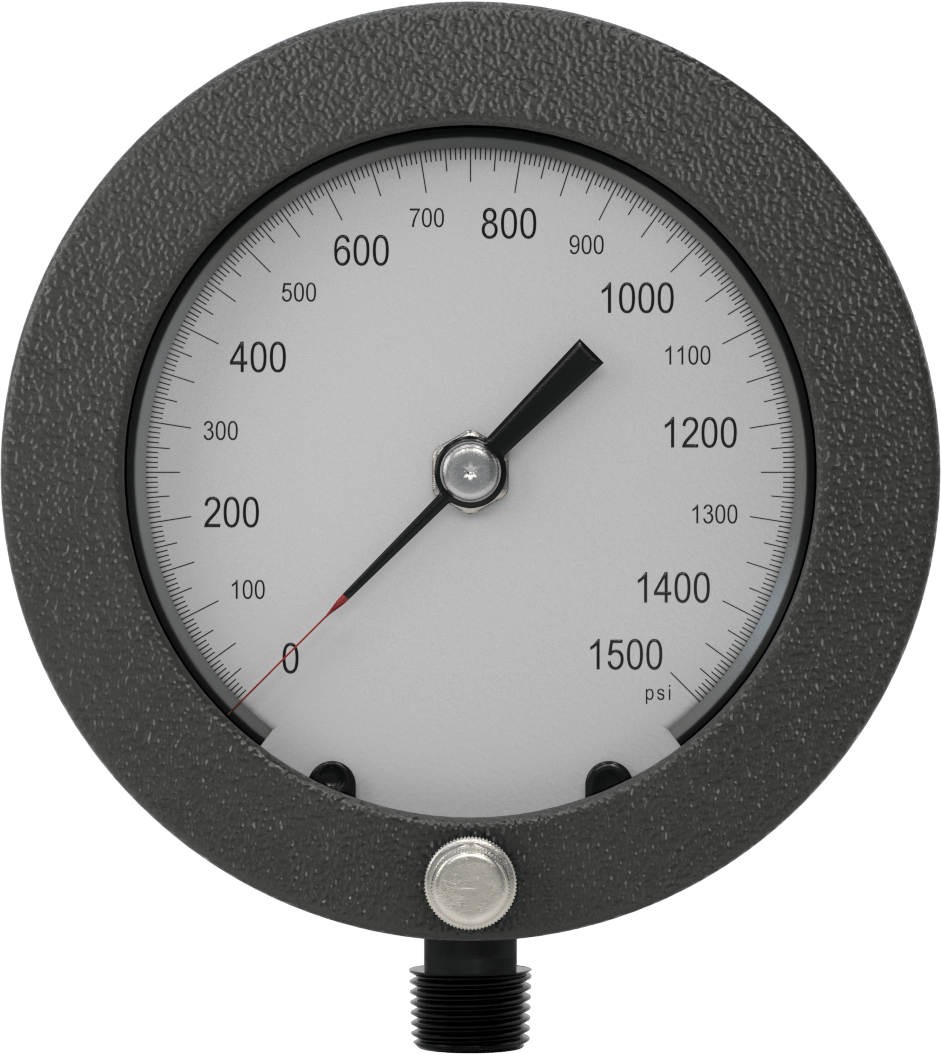 Alüminyum Kılıflı Yüksek Hassasiyetli Basınç Test Göstergesi, 400 Nikel Bağlantı, 1/2 NPT Erkek, 4-1/2" Kadran, 0-1500 PSI