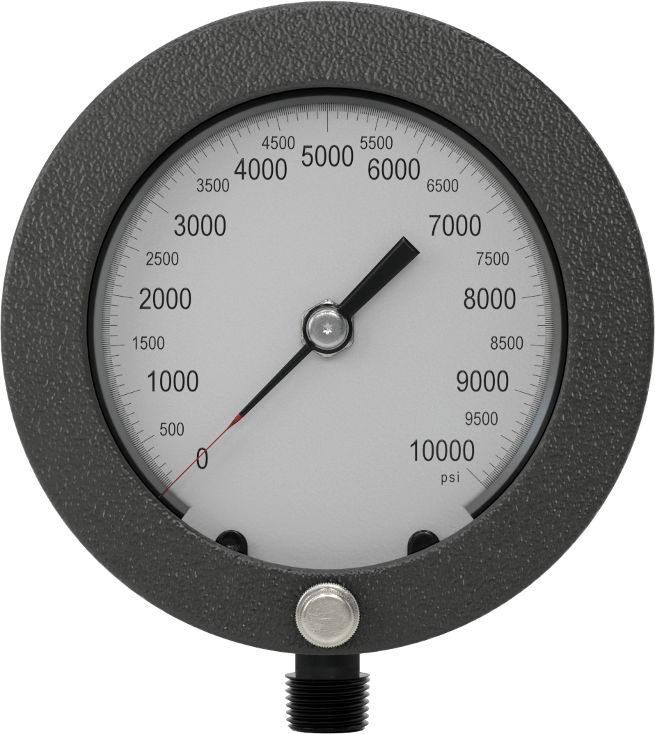 Alüminyum Kılıflı Yüksek Hassasiyetli Basınç Test Göstergesi, 400 Nikel Bağlantı, 1/2 NPT Erkek, 4-1/2" Kadran, 0-10000 PSI