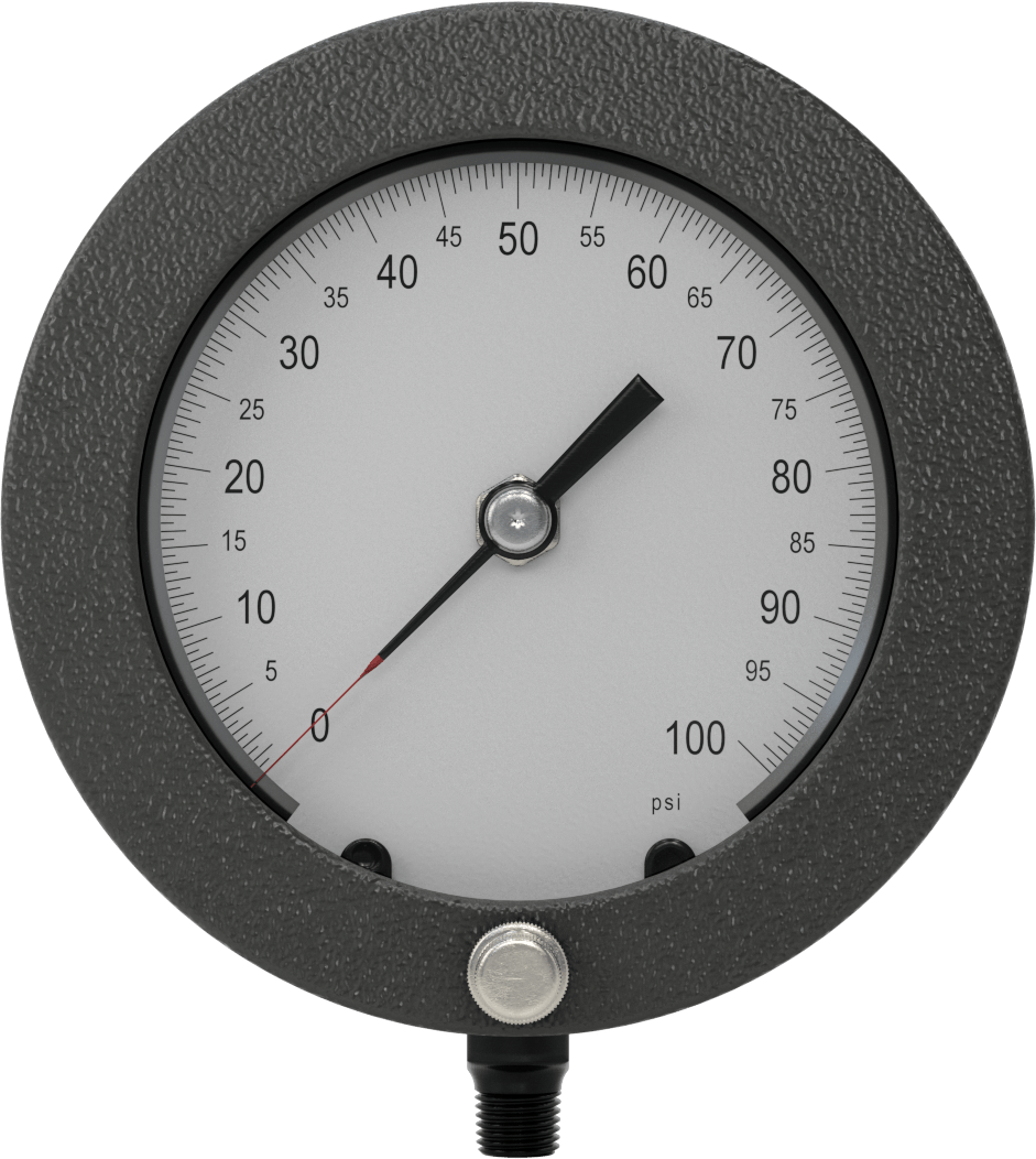 Alüminyum Kılıflı Yüksek Hassasiyetli Basınç Test Göstergesi, Pirinç Bağlantı, Sertifikalı, 1/4 NPT, 4-1/2" Kadran, 0-100 PSI