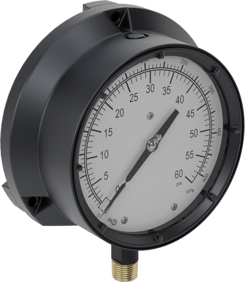 Basınç Test Göstergesi, Sertifikalı Alüminyum Kasa, 6" Kadran, 0 ila 60 PSI