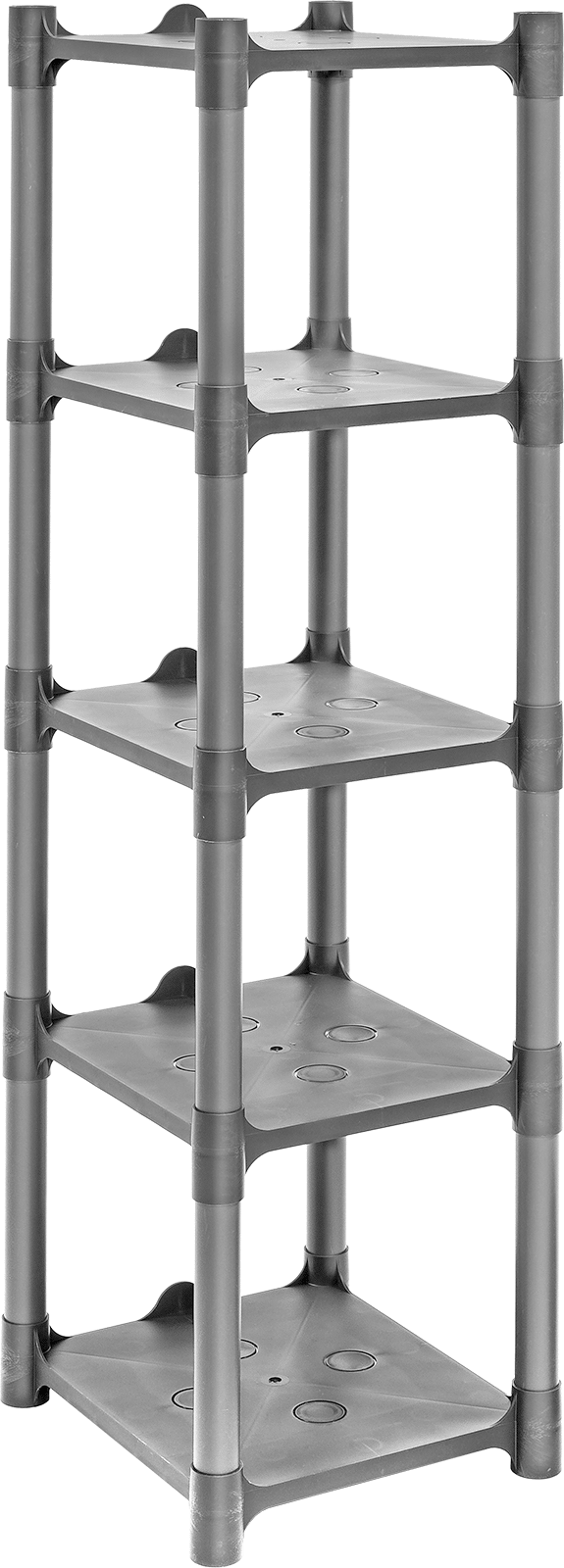 Yer Tasarrufu Sağlayan Plastik Raflar, 5 Raflı, 14“ Genişlik x 48” Yükseklik x 15-1/2" Derinlik