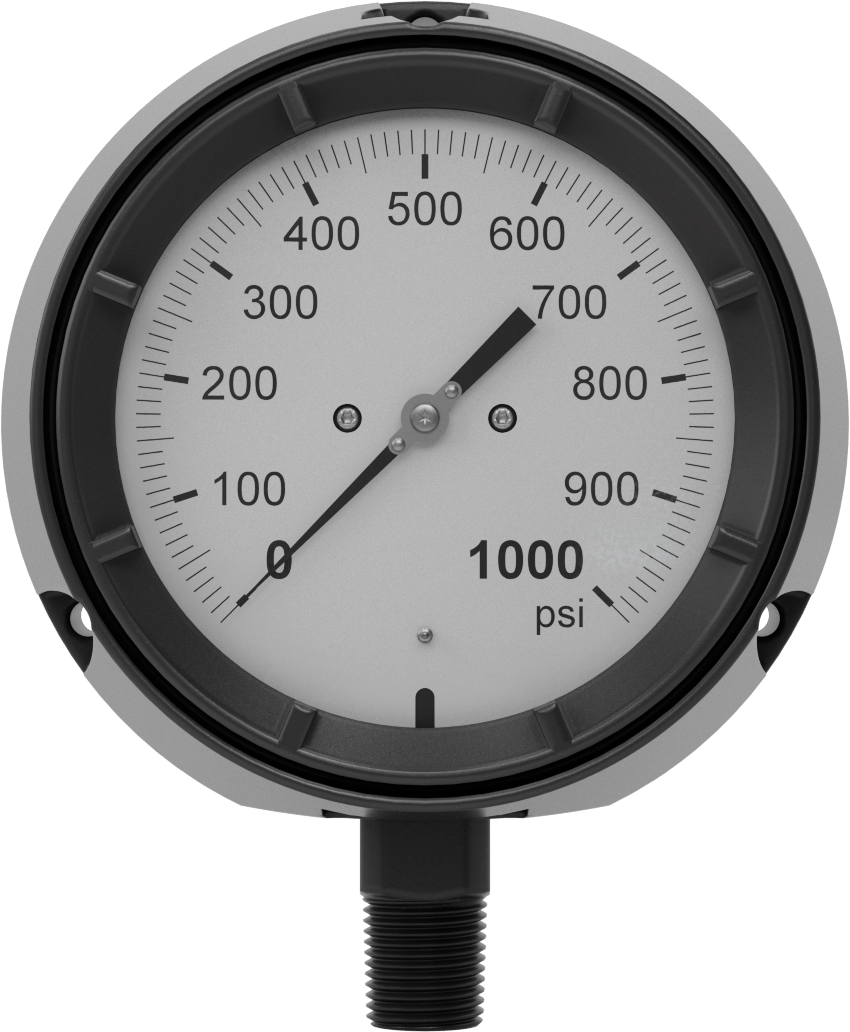 Basınç Test Göstergesi, Titreşime Dayanıklı, 1/2 NPT Erkek Alt Bağlantı, 0 ila 1000 PSI