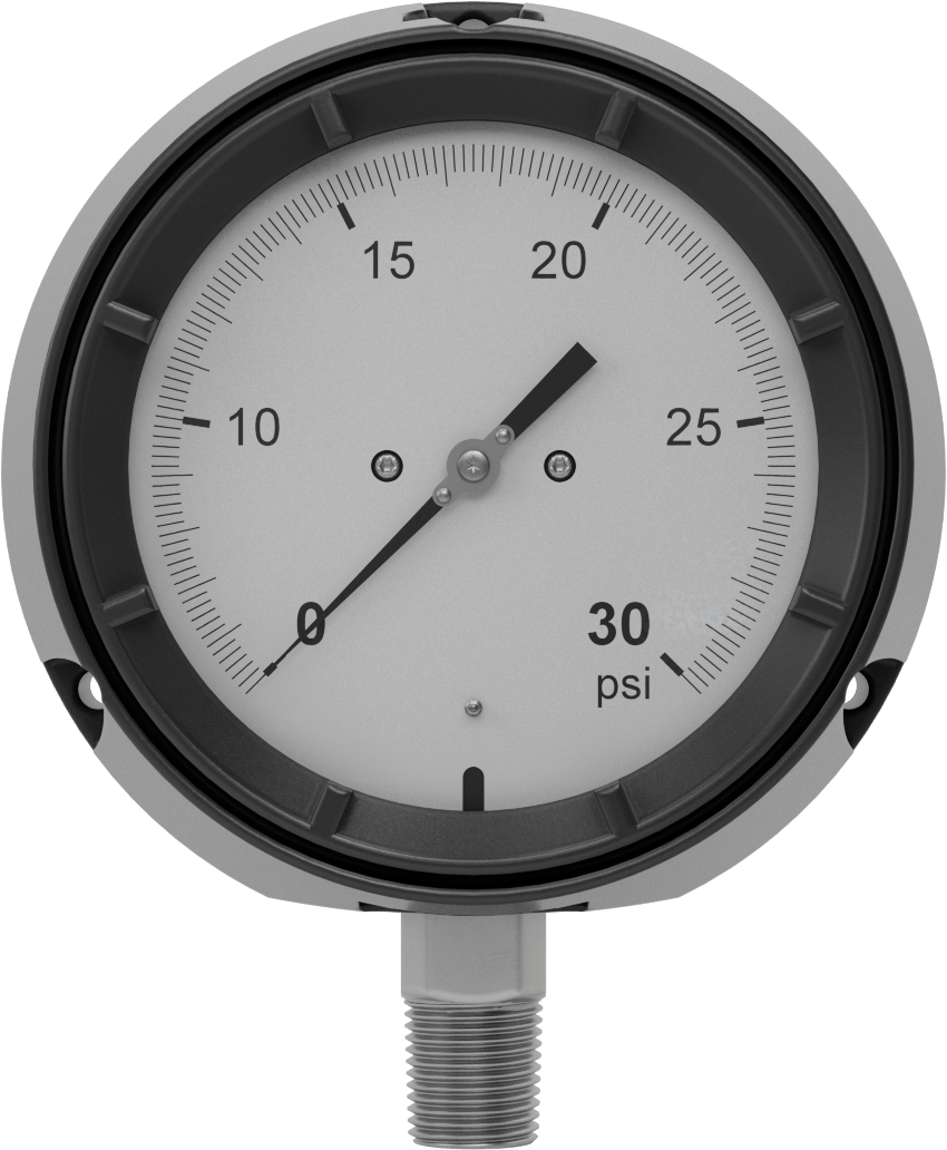 Basınç Test Göstergesi, 1/2 NPT Erkek Alt Bağlantı, Sertifikalı, 0 ila 30 PSI