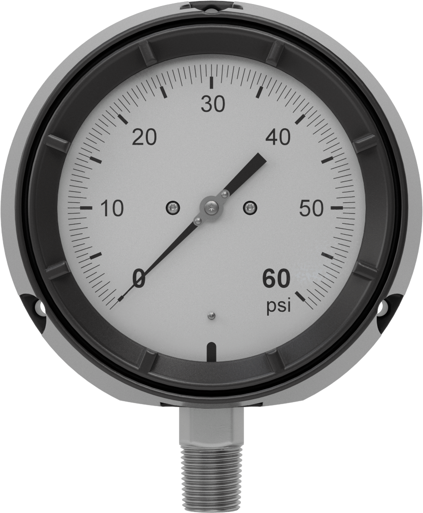 Basınç Test Göstergesi, 1/2 NPT Alt Bağlantı, Titreşime Dayanıklı, Sertifikalı, 0 ila 60 PSI