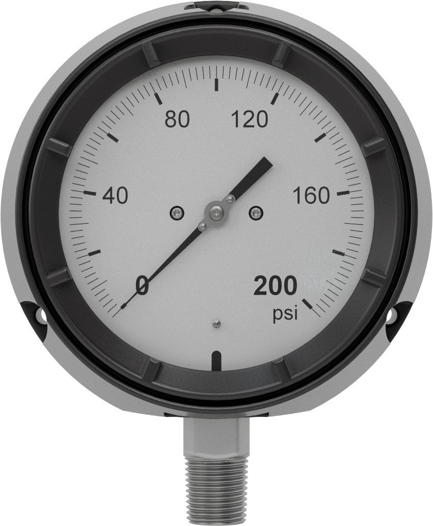 Basınç Test Göstergesi, 1/2 NPT Alt Bağlantı, Titreşime Dayanıklı, Sertifikalı, 0-200 PSI