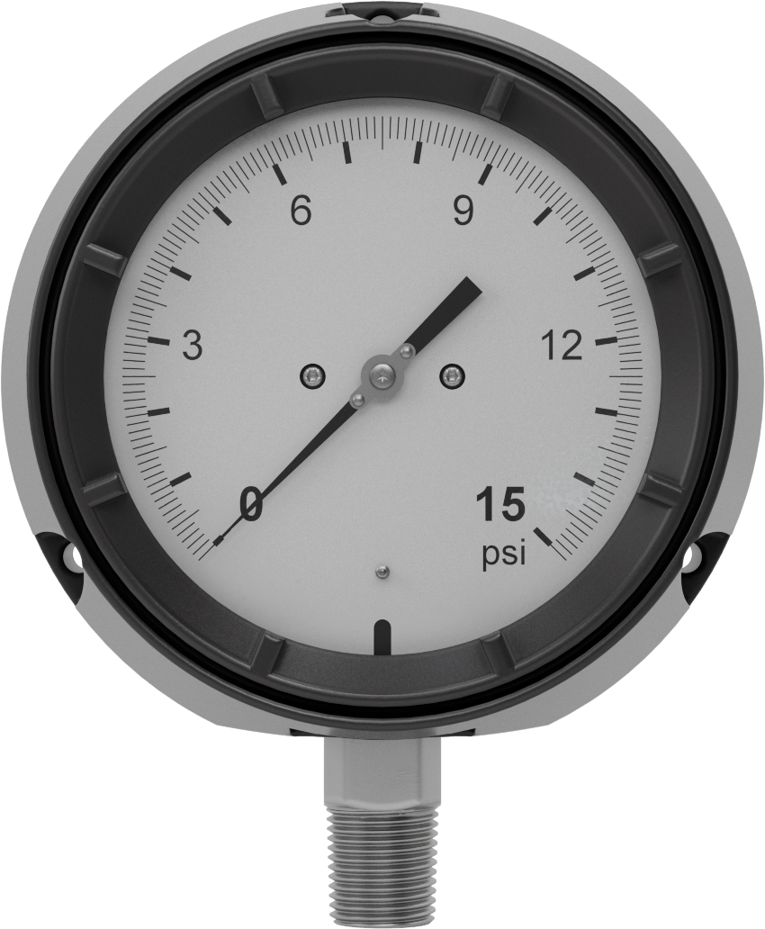 Basınç Test Göstergesi, 1/2 NPT Alt Bağlantı, Titreşime Dayanıklı, Sertifikalı, 0 ila 15 PSI