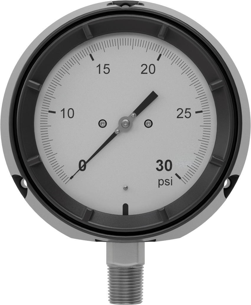 Basınç Test Göstergesi, 1/2 NPT Alt Bağlantı, Titreşime Dayanıklı, Sertifikalı, 0 ila 30 PSI