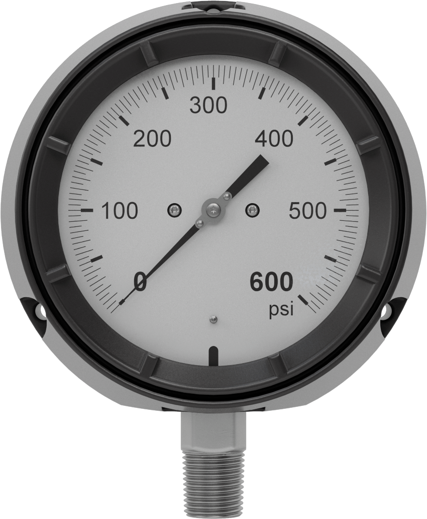 Basınç Test Göstergesi, 1/2 NPT Alt Bağlantı, Titreşime Dayanıklı, Sertifikalı, 0-600 PSI