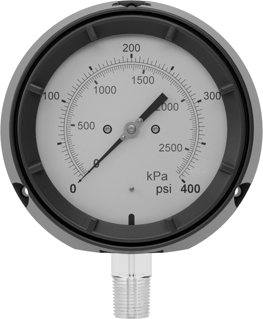 Basınç Test Göstergesi, Titreşime Dayanıklı, Sertifikalı, Çift Ölçek, 1/2 NPT, 0-400 PSI