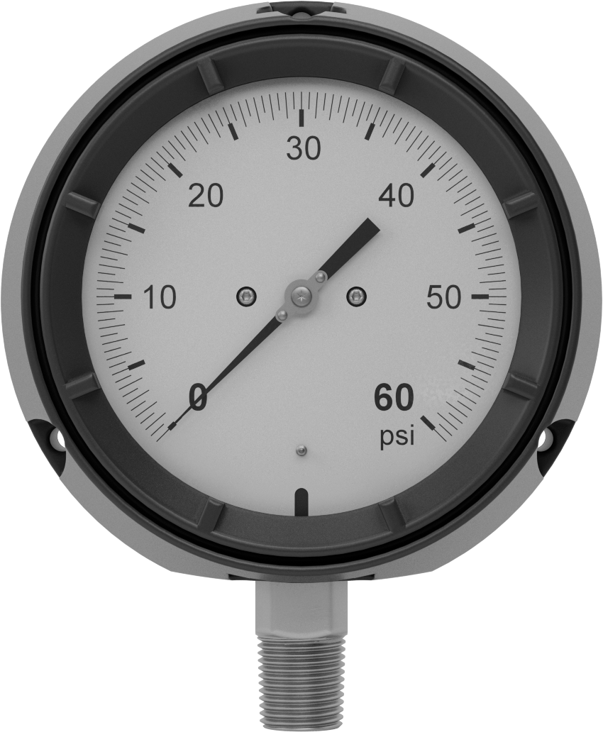 Basınç Test Göstergesi, Tek Ölçek, Sertifikalı, 1/2 NPT Alt Bağlantı, 0-60 PSI