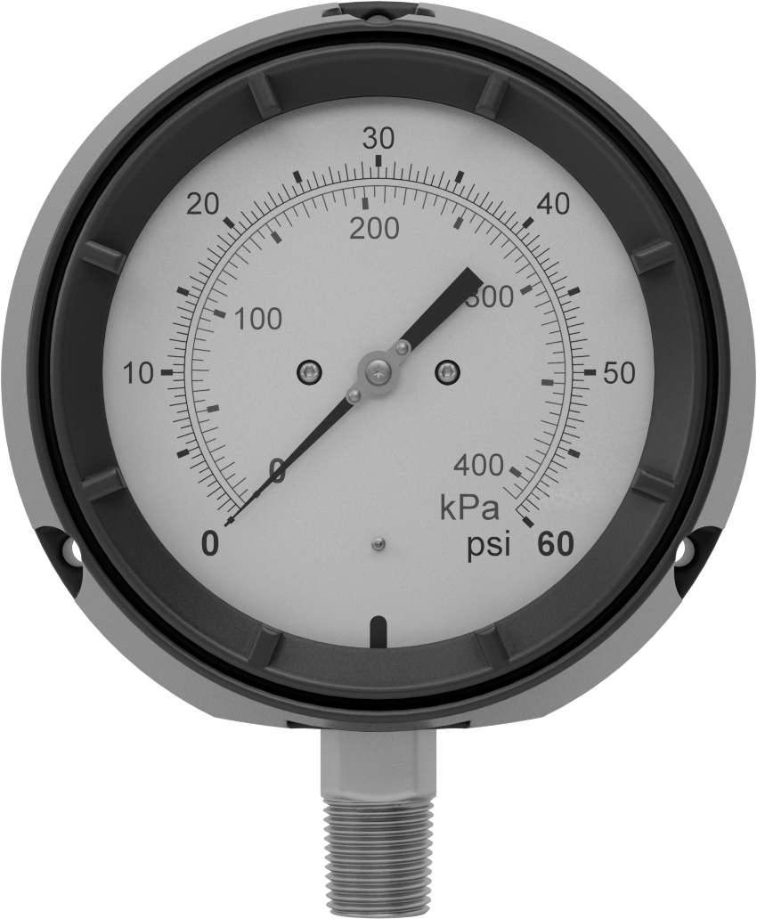 Basınç Test Göstergesi, Çift Ölçek, Sertifikalı, 1/2 NPT Alt Bağlantı, 0 ila 60 PSI
