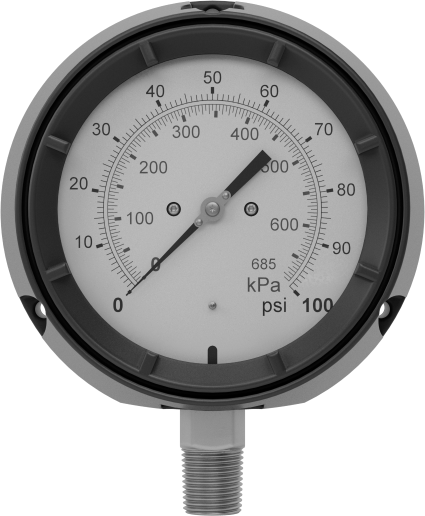 Basınç Test Göstergesi, Çift Ölçek, Sertifikalı, 1/2 NPT Alt Bağlantı, 0 ila 100 PSI