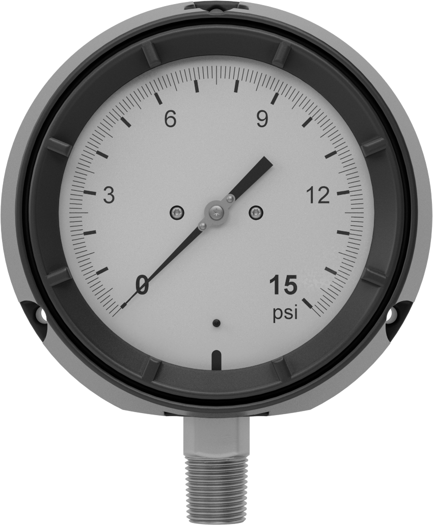 Basınç Test Göstergesi, Titreşime Dayanıklı, Sertifikalı, Tek Ölçek, 1/2 NPT, 0-15 PSI