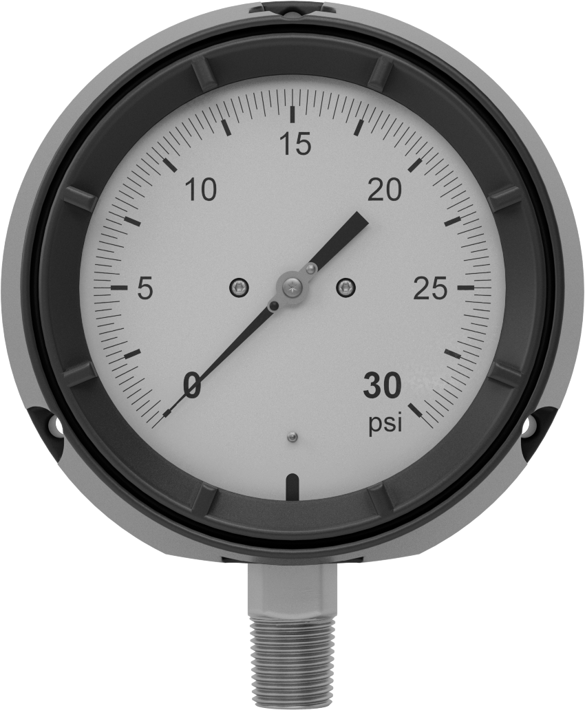 Basınç Test Göstergesi, Titreşime Dayanıklı, Sertifikalı, Tek Ölçek, 1/2 NPT, 0-30 PSI