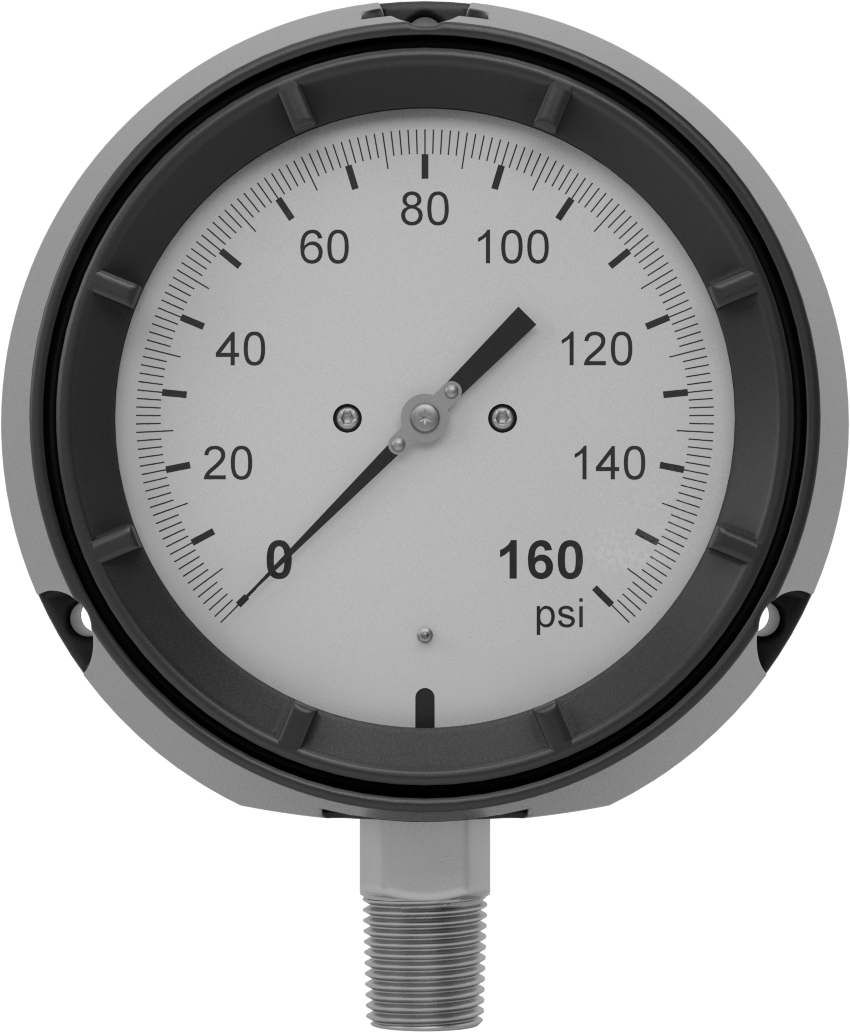 Basınç Test Göstergesi, Titreşime Dayanıklı, Tek Ölçek ve Sertifika, 1/2 NPT, 0-160 PSI