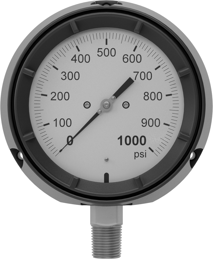 Basınç Test Göstergesi, Titreşime Dayanıklı, Tek Ölçek ve Sertifika, 1/2 NPT, 0-1000 PSI