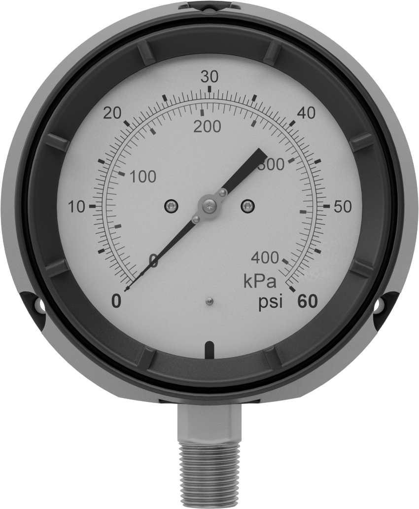 Basınç Test Göstergesi, Çift Ölçek, 1/2 NPT Erkek Alt Bağlantı, 0 ila 60 PSI