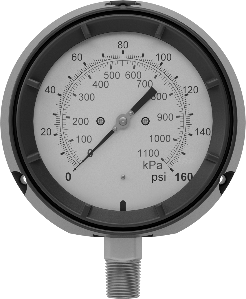 Basınç Test Göstergesi, Çift Ölçek, 1/2 NPT Erkek Alt Bağlantı, 0-160 PSI