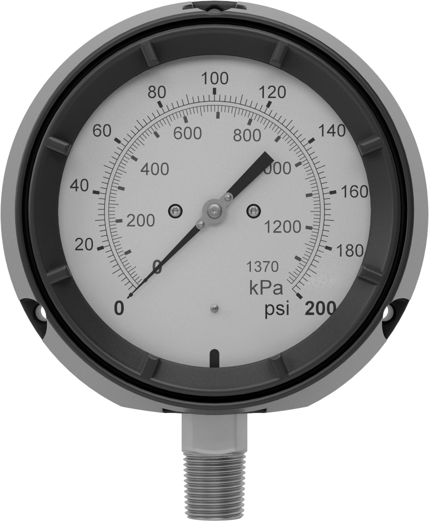 Basınç Test Göstergesi, Çift Ölçek, 1/2 NPT Erkek Alt Bağlantı, 0-200 PSI