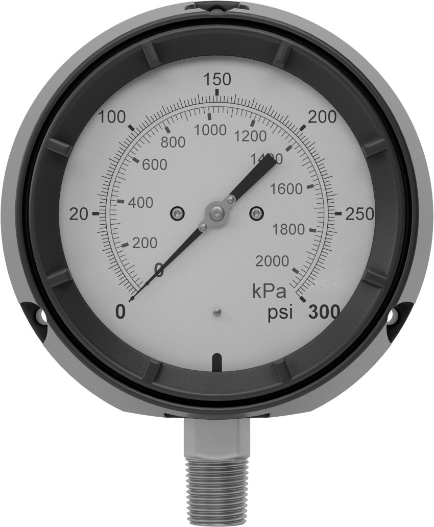 Basınç Test Göstergesi, Çift Ölçek, 1/2 NPT Erkek Alt Bağlantı, 0-300 PSI