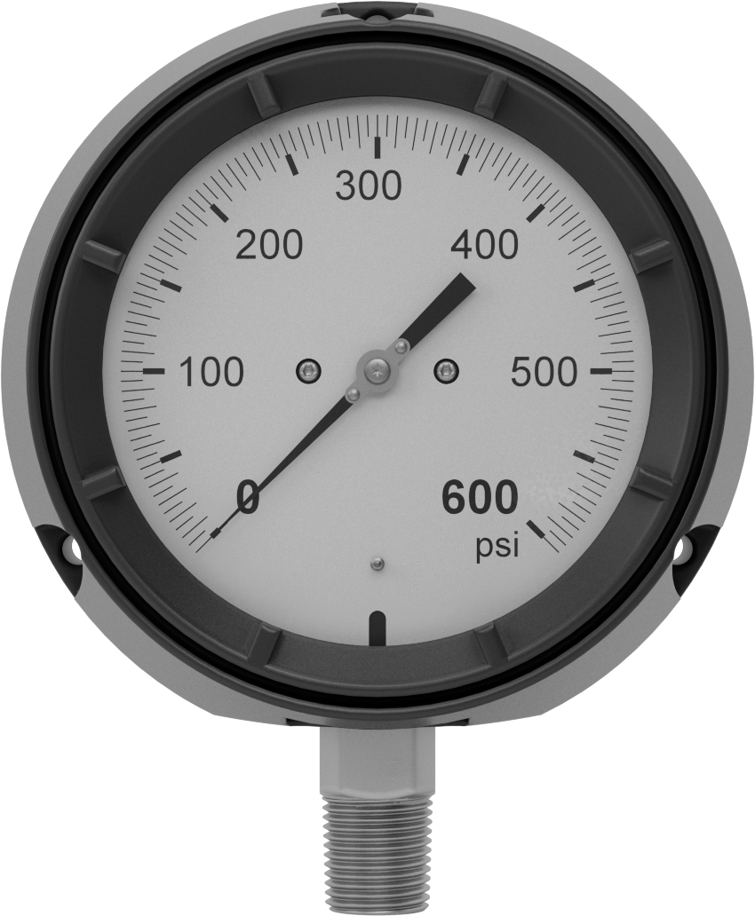 Basınç Test Göstergesi, Tek Ölçek, 1/2 NPT Erkek Alt Bağlantı, 0-600 PSI