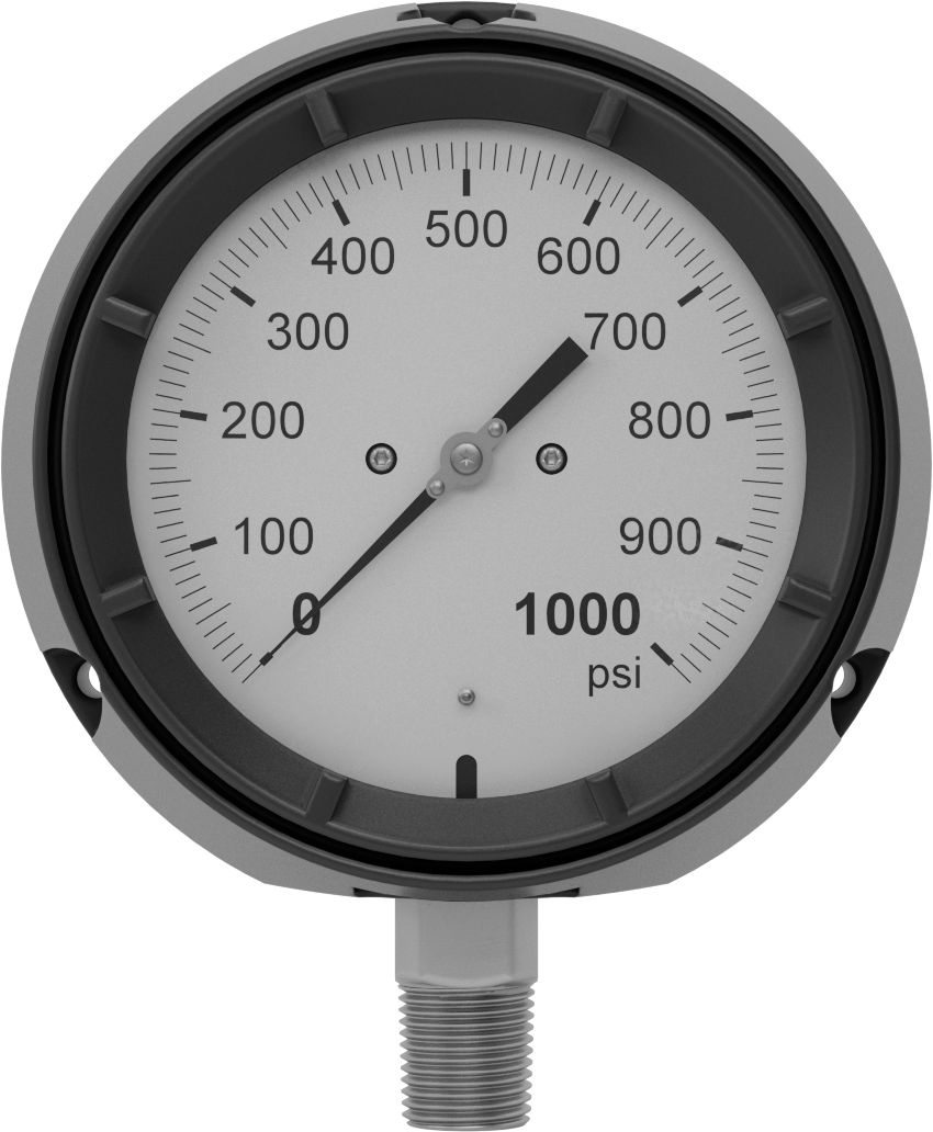 Basınç Test Göstergesi, Tek Ölçek, 1/2 NPT Erkek Alt Bağlantı, 0-1000 PSI