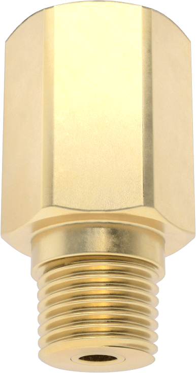 Pressure Gauge Snubber, Brass, 1/4 NPT Male x Female, with 5 Orifice Inserts