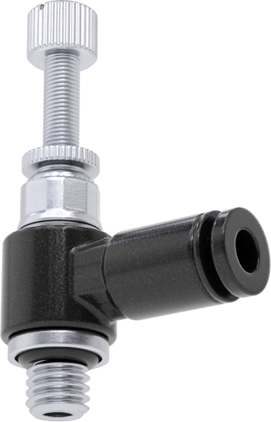Hassas Ayarlı Dirsek Hava Akış Kontrol Vanası, 10-32 UNF Erkek Giriş x 1/8" Çıkış Borusu Dış Çapı