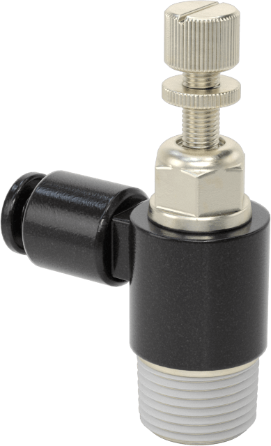 Hassas Ayarlı Dirsek Hava Akış Kontrol Vanası, 1/8 NPT Erkek Giriş x 5/32" Çıkış Borusu Dış Çapı, 7.5 scfm