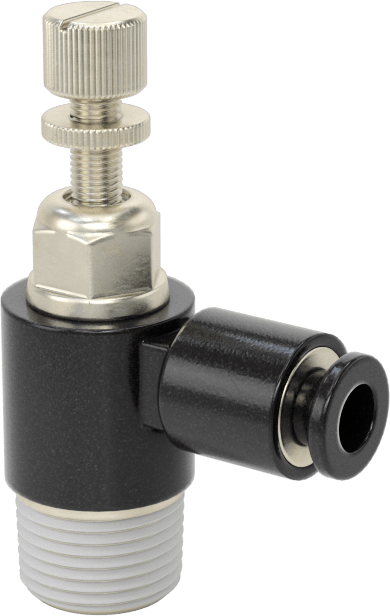 Hassas Ayarlı Dirsek Hava Akış Kontrol Vanası, 1/8 NPT Erkek Giriş x 5/32" Çıkış Borusu Dış Çapı, 7.5 scfm