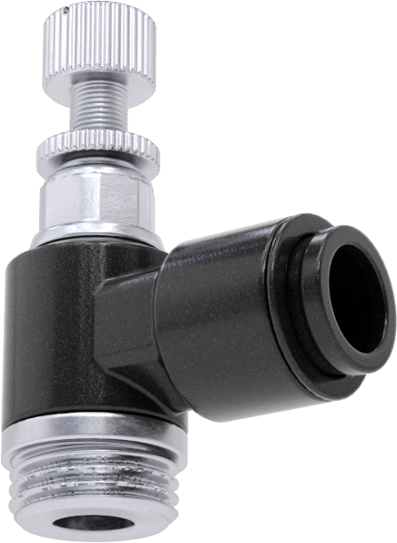 Hassas Ayarlı Dirsek Hava Akış Kontrol Vanası, Naylon, 1/4" Boru Dış Çapı x 1/8 NPT Erkek