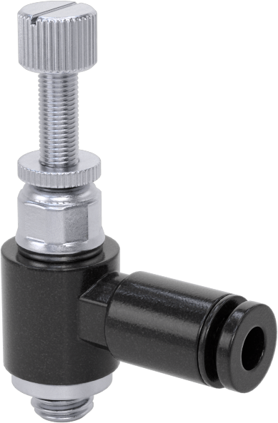 Hassas Ayarlı Dirsek Hava Akış Kontrol Vanası, 1/8" Giriş Borusu Dış Çap x 10-32 UNF Erkek Çıkış