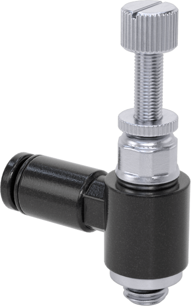 Hassas Ayarlı Dirsek Hava Akış Kontrol Vanası, 1/8" Giriş Borusu Dış Çap x 10-32 UNF Erkek Çıkış