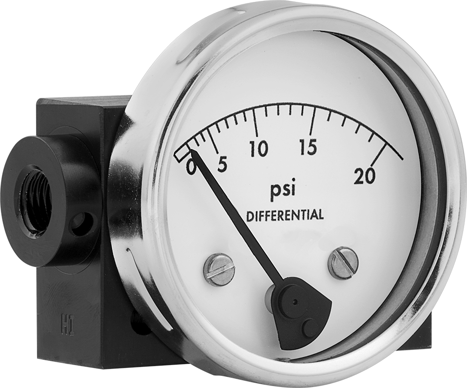 Yüksek Basınçlı Diferansiyel Gösterge, Alüminyum Kasa, 2-1/2" Kadran, 1/4 NPT Dişi Bağlantı, 0 ila 20 PSI