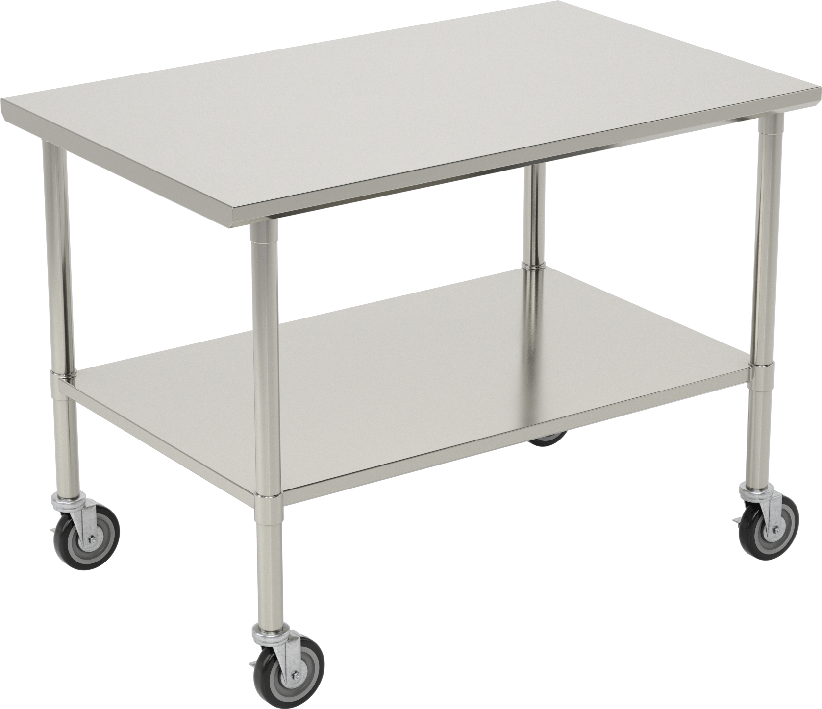 Paslanmaz Çelik Masa, Raflı, Mobil, 36“ Yükseklik x 48” Genişlik x 30" Derinlik